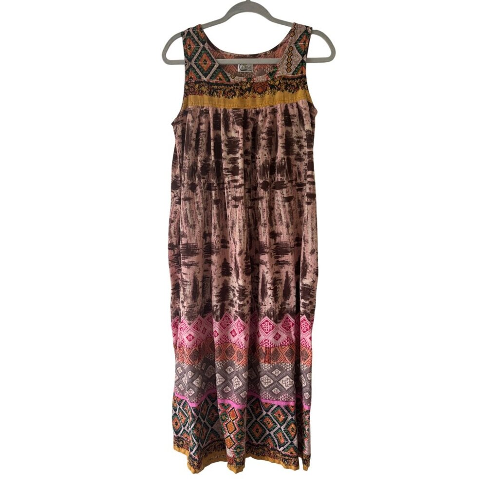 Vintage Daffodil Sleeveless Multicolor Maxi Dress Bohemian Mumu With Pockets